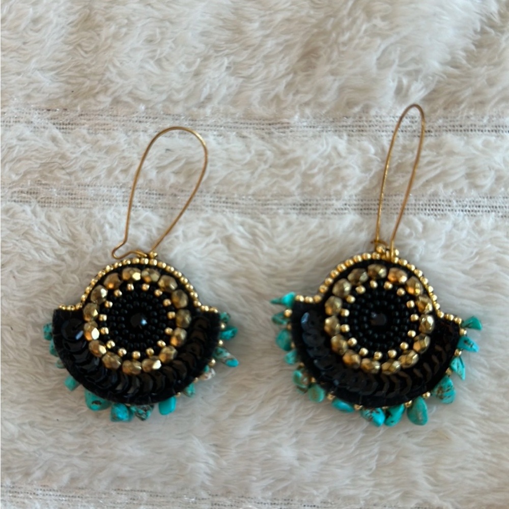 Elegant Black and Gold Beaded Earrings handmade native